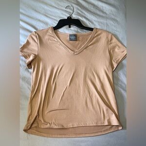 Olivia Rae beige tan v neck basic top slightly cropped